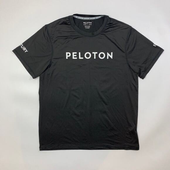 Peloton T Shirt Mens L Large Black Stretch Moisture Wicking Century Club Cycling - Picture 2 of 12